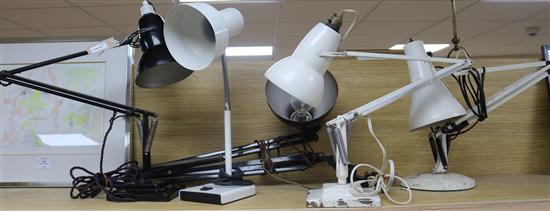 Five Anglepoise lamps, various, including two by Herbert Terry and one with clamp
